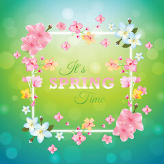 Realistic spring background design with flowers.