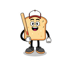 bread mascot cartoon as a baseball player