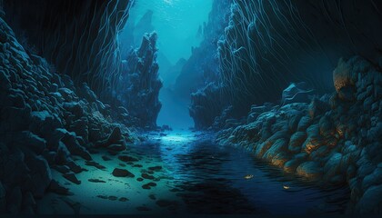 Fototapeta na wymiar mystery water creek cave, underwater cave, idea for background wallpaper, Generative Ai