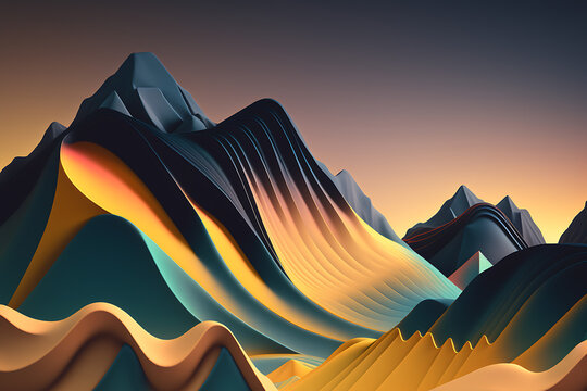 a group of mountains with a sunset in the background, desktopography b Generative AI