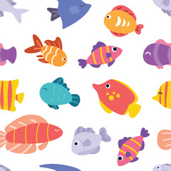 Cute tropical ocean fishes seamless pattern