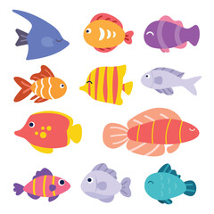 Naklejka premium Cartoon cute tropical ocean fishes. Sea fish vector illustration