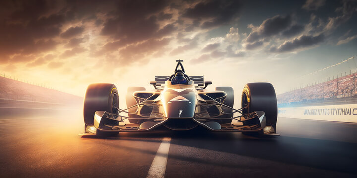 Banner motorsport, Fast Race car formula for competitions on track, sun light. Generation AI