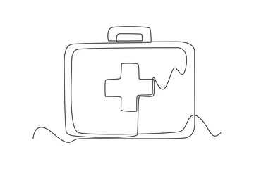 Continuous one line drawing Always have a first aid kit at home. Healthcare at home concept. Single line draw design vector graphic illustration.