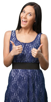 happy young woman giving two tumbs up