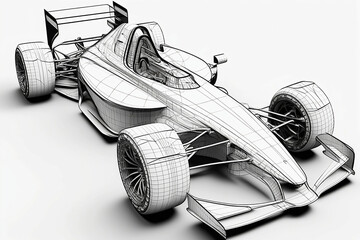 Formula car technology wireframe sketch perspective back view. Formula one race. Generative AI.