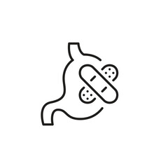 Stomach with bandaid. Gastroenterology medical assistance. Pixel perfect, editable stroke icon