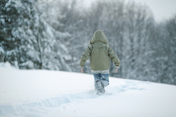 Fototapeta na wymiar children race through the snow