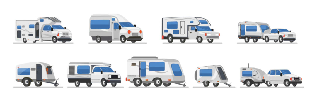Mobile Auto Vehicles For Travel Flat Set