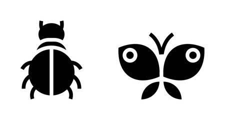 icon Glyph beetle and butterfly. editable color.