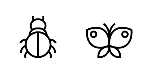 icon line beetle and butterfly. editable color.
