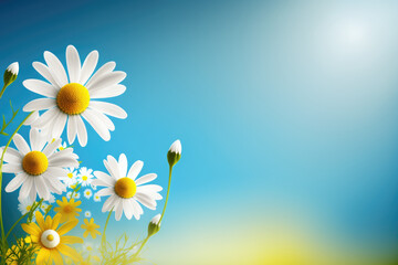 Spring flower background against a blue sky