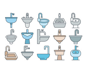 sink and basin icons set illustration