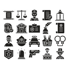 law and justice icons set