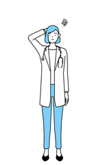 困って頭をかく白衣を着た女性医師