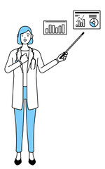 業績グラフを分析するす白衣を着た女性医師