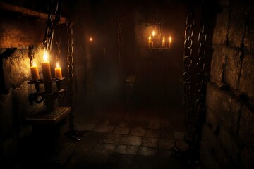 dark dungeon with rusty chains and oppressive atmosphere of despair (AI Generated)