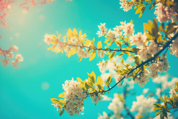 Fototapeta na wymiar Spring flower background against a blue sky