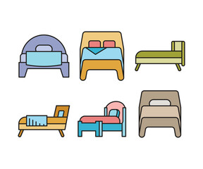 bed and mattress icons set vector