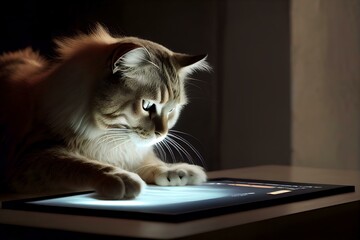 cat using a touchscreen device (AI Generated) 