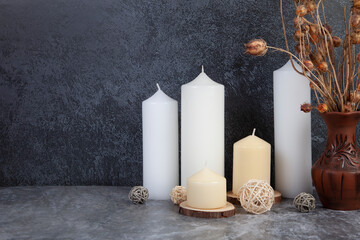 Сollection of decorative candles white color