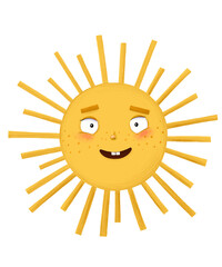 Cute yellow sun in cartoon style is smiling