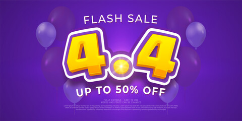 4.4 flash sale special offer with 3d style effect on purple background