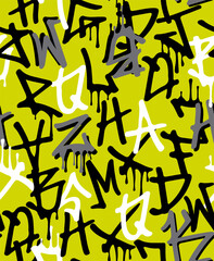 Graffiti background seamless pattern. Seamless urban typography hipster street art graffiti wall slogan pattern with neon color