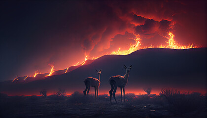 Animals affected by wildfires. generative AI.