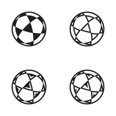 Four vector black soccer balls with triangles.