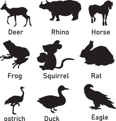 Collection of animal silhouettes on a white background