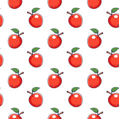 Cute red Apple seamless pattern in doodle style.. Vector hand drawn cartoon Apple illustration. Hand drawn Sketch of Apple. Pattern for kids clothes.