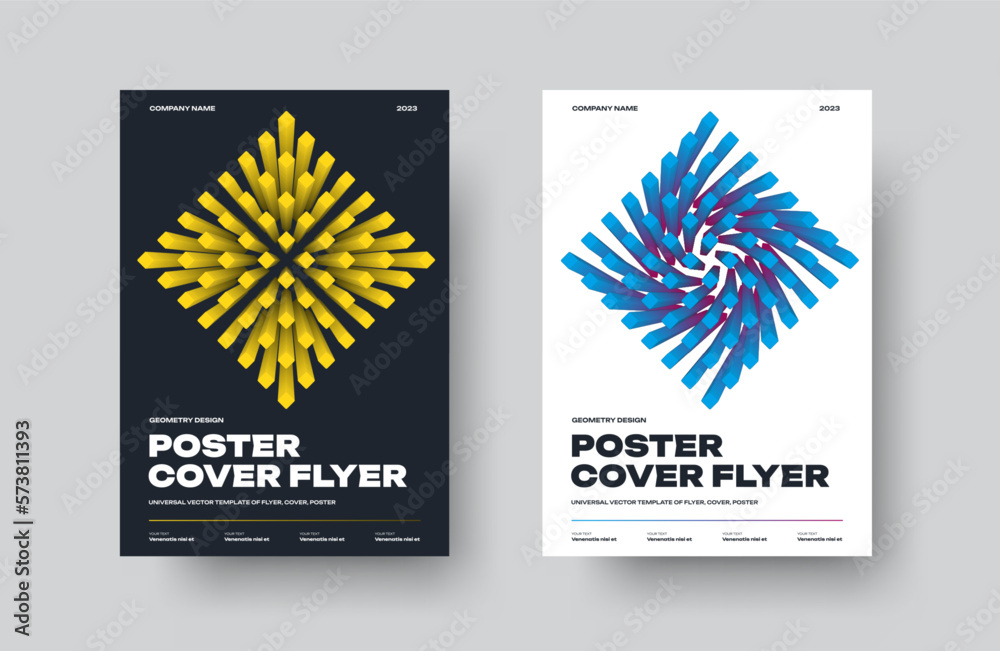 Poster vector flyer with a bright design, a poster with gradient elements in a rhombus, a set of covers on 