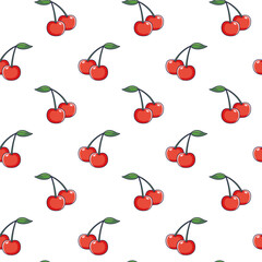 Cute red Cherry seamless pattern in doodle style.. Vector hand drawn cartoon Cherry illustration. Hand drawn Sketch of Cherry. Pattern for kids clothes.