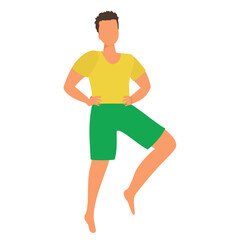 Fototapeta na wymiar Isolated dancing man. European man in shorts and t-shirts. Vector illustration.