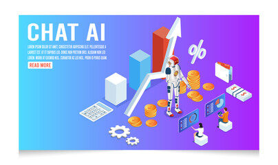 Fototapeta na wymiar Artificial Intelligence (AI) concept with ChatGPT, Robot Investment Assistant, digital Brain future technology. Vector Illustration eps10