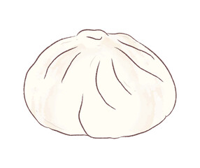 Whole and sliced steamed buns with bamboo and meat in flat illustration