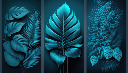 Fototapeta na wymiar Collection of tropical leaves,foliage plant in blue color with space blue background 