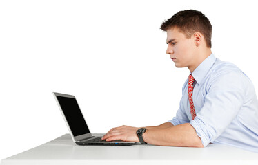 Fototapeta na wymiar serious young man using a laptop