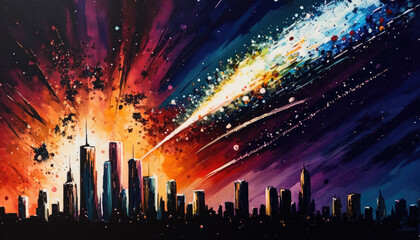 Capturing the Urban Shooting Star: Watercolor Paintings of Skyscrapers and Neon Lights with a Spark of Wonder and Awe