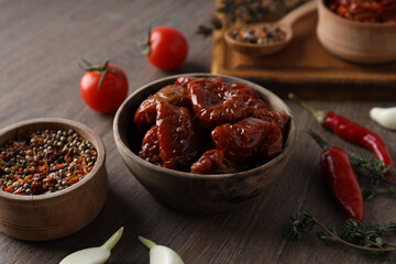 Concept of tasty food - sun-dried tomato