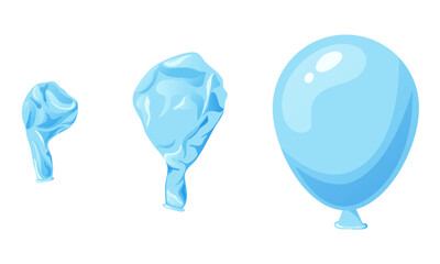 Cartoon inflatable balloon of various shapes and colors. Empty rubber blowing process. Latext uninflated element. Vector illustration on white background © astarte7893