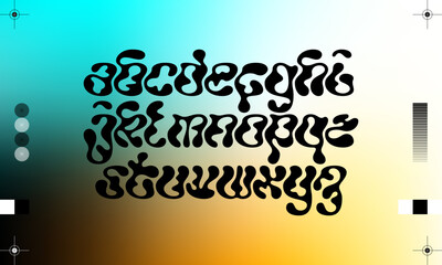 Wavy glitched vector font set with smooth gradient background