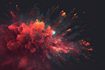 3D Explosion of Red Particles in Motion. Photo generative AI