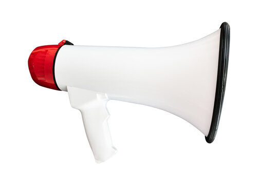 red and white megaphone or bullhorn isolated, transparent background PNG