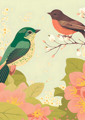 spring card with birds, made by Ai