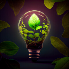 a glass bulb inside which a sprout grows. ecological concept