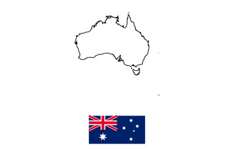 Vector minimalist map of Australia with flag of the country, flag of Australia with smooth map. Suitable for minimalist designs. Space for text.