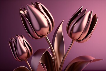 golden tulip flowers on blurred fantasy background. spring. Generative AI