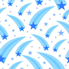Cute blue stars seamless pattern isolated on white background.